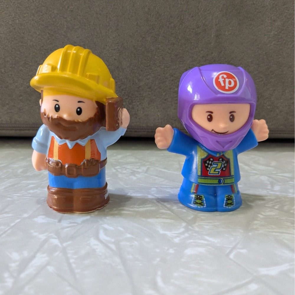 Fisher Price Little People Lumber Jack Construction Worker & Race Car Driver